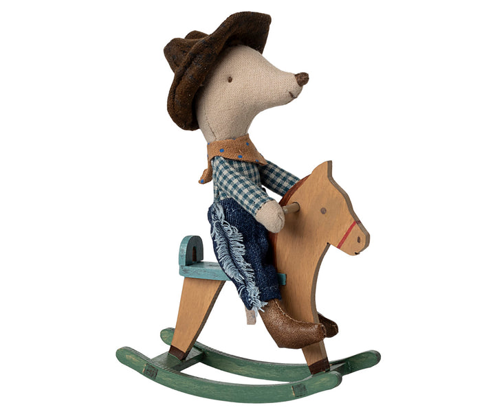 Cowboy mouse on rocking horse, Little brother