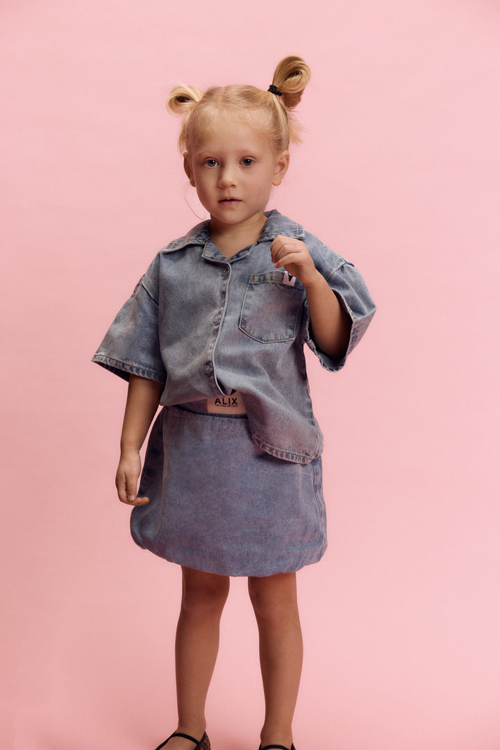 KIDS SHORT SLEEVE DENIM BLOUSE