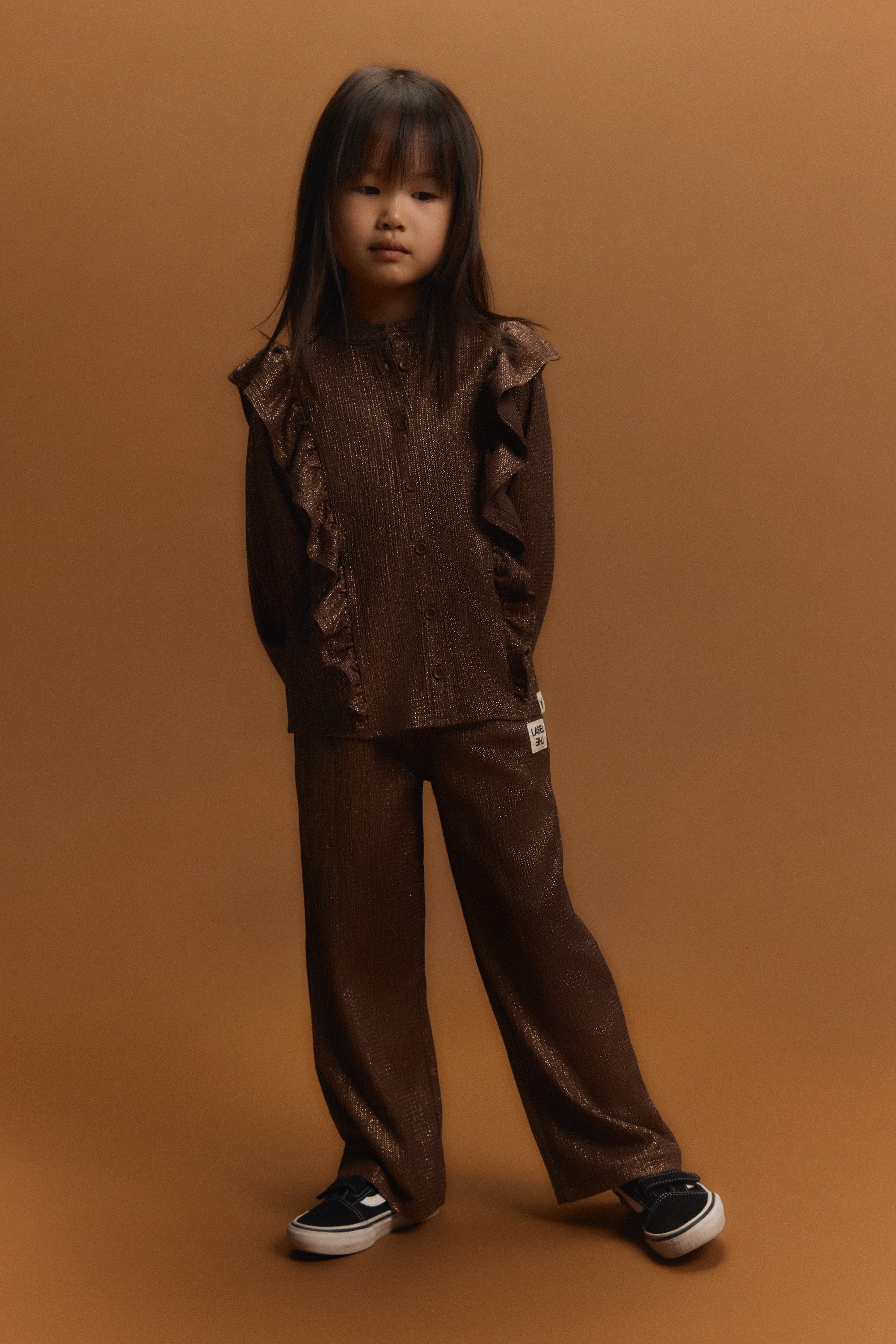 shiny wide leg pants