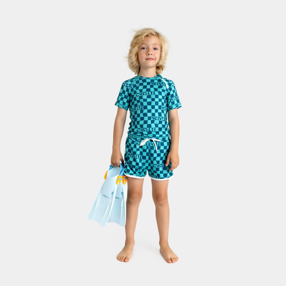 CHECKERED WAVES SWIM TRUNK