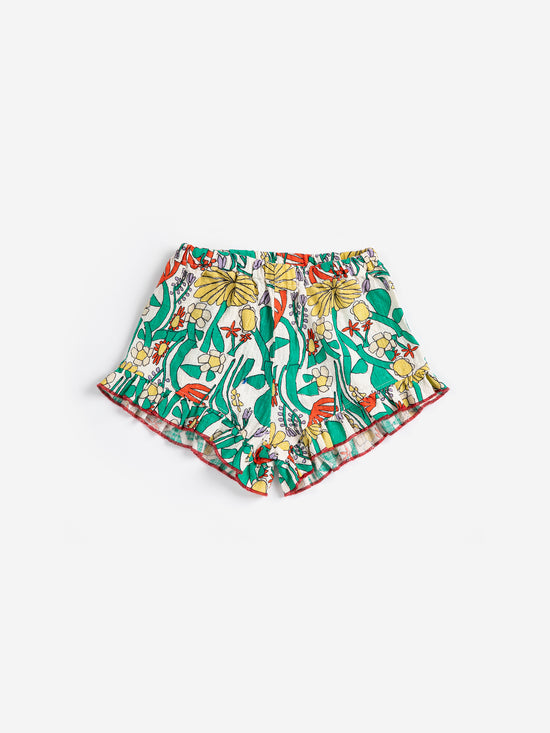 Color Herbalist all over ruffled shorts