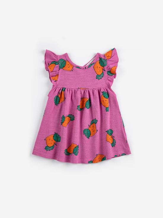 Tangerine all over ruffled dress