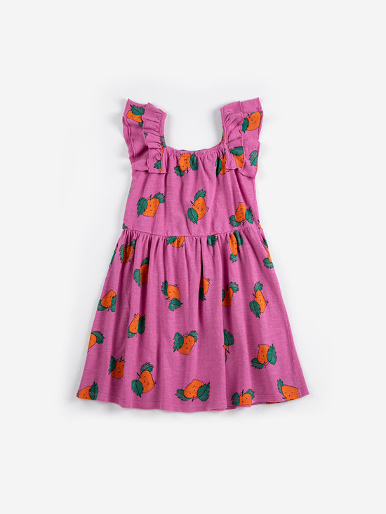 Tangerine all over ruffled dress