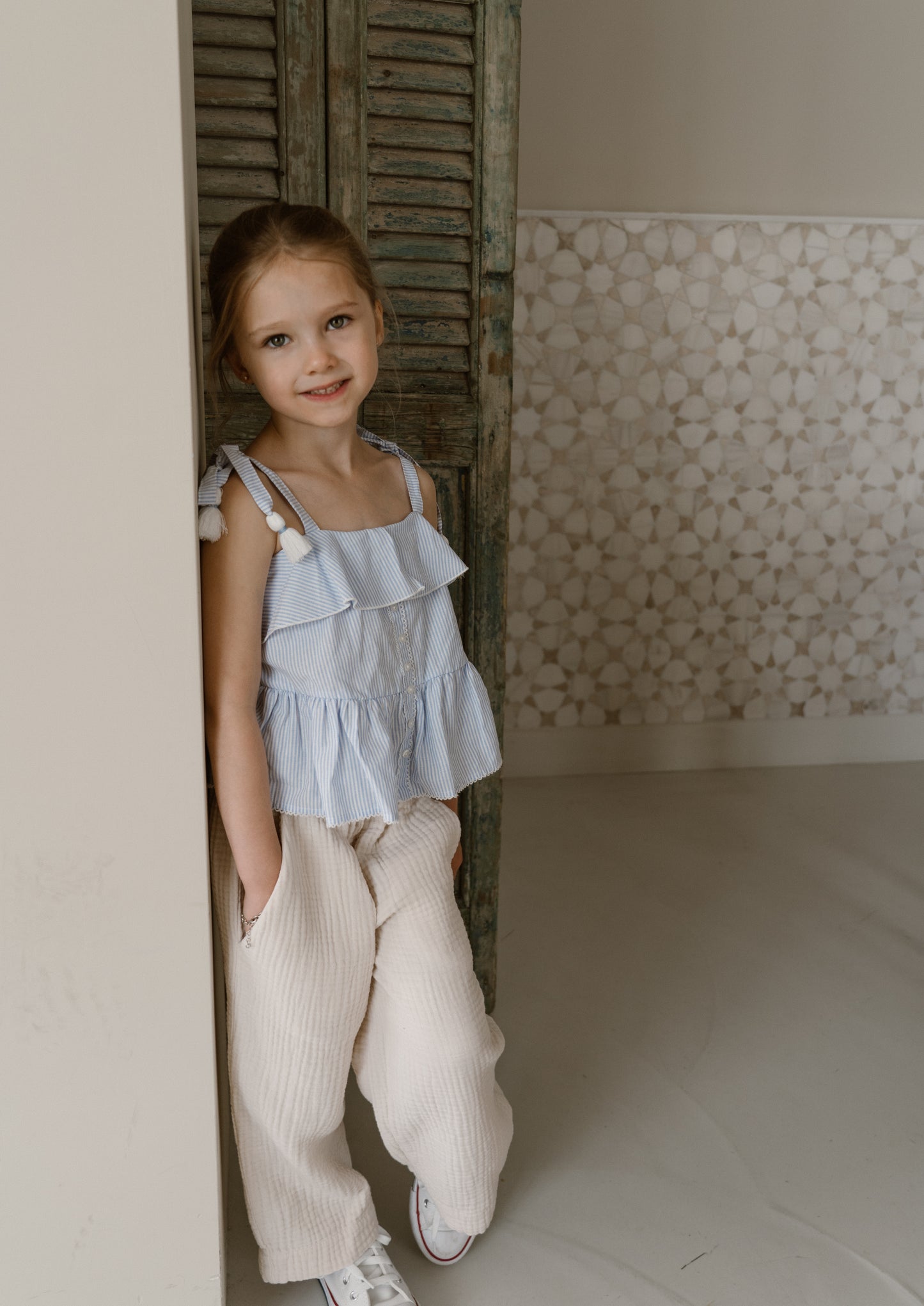Navy Natural - Wide Leg Mousseline