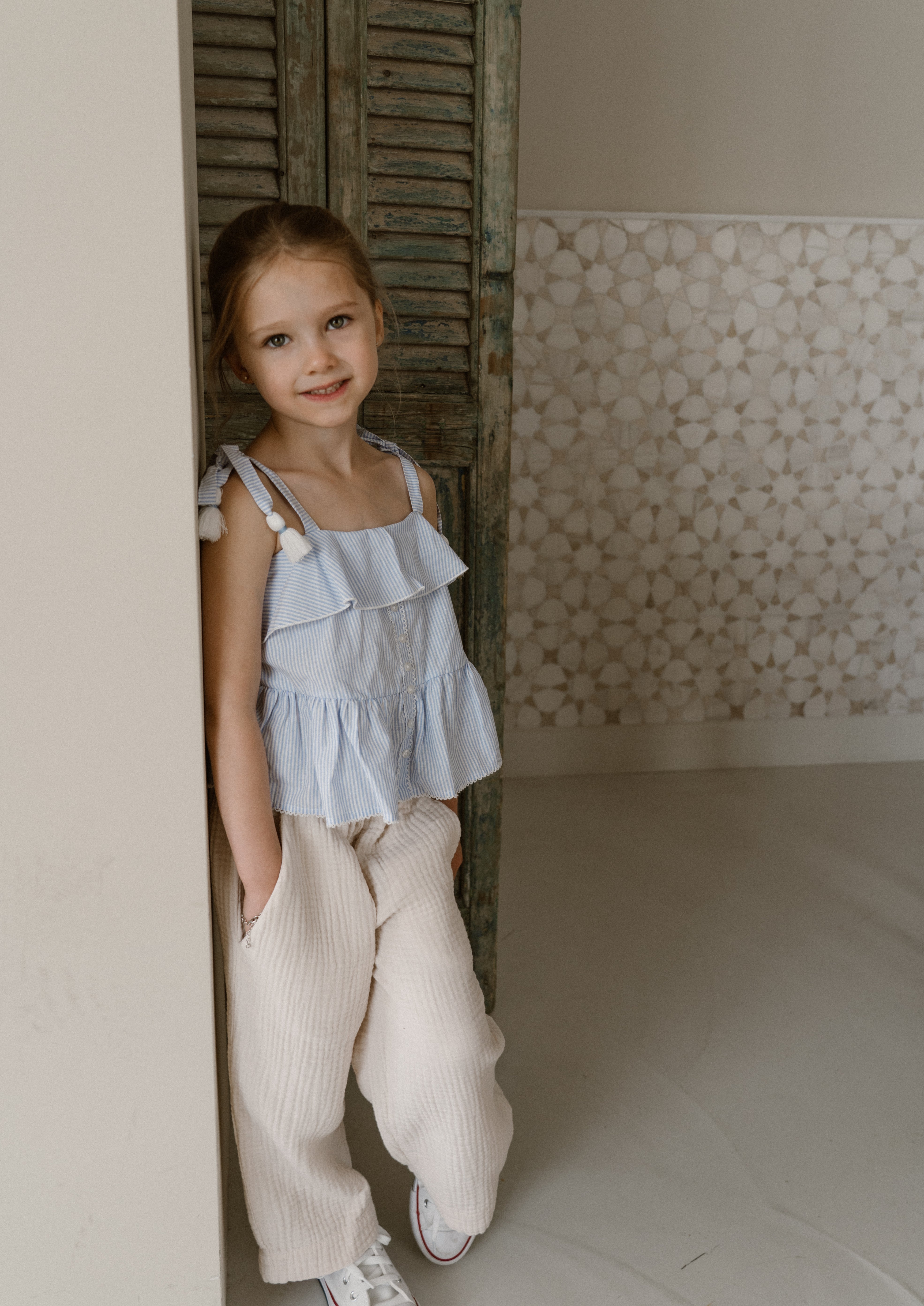 Navy Natural - Wide Leg Mousseline