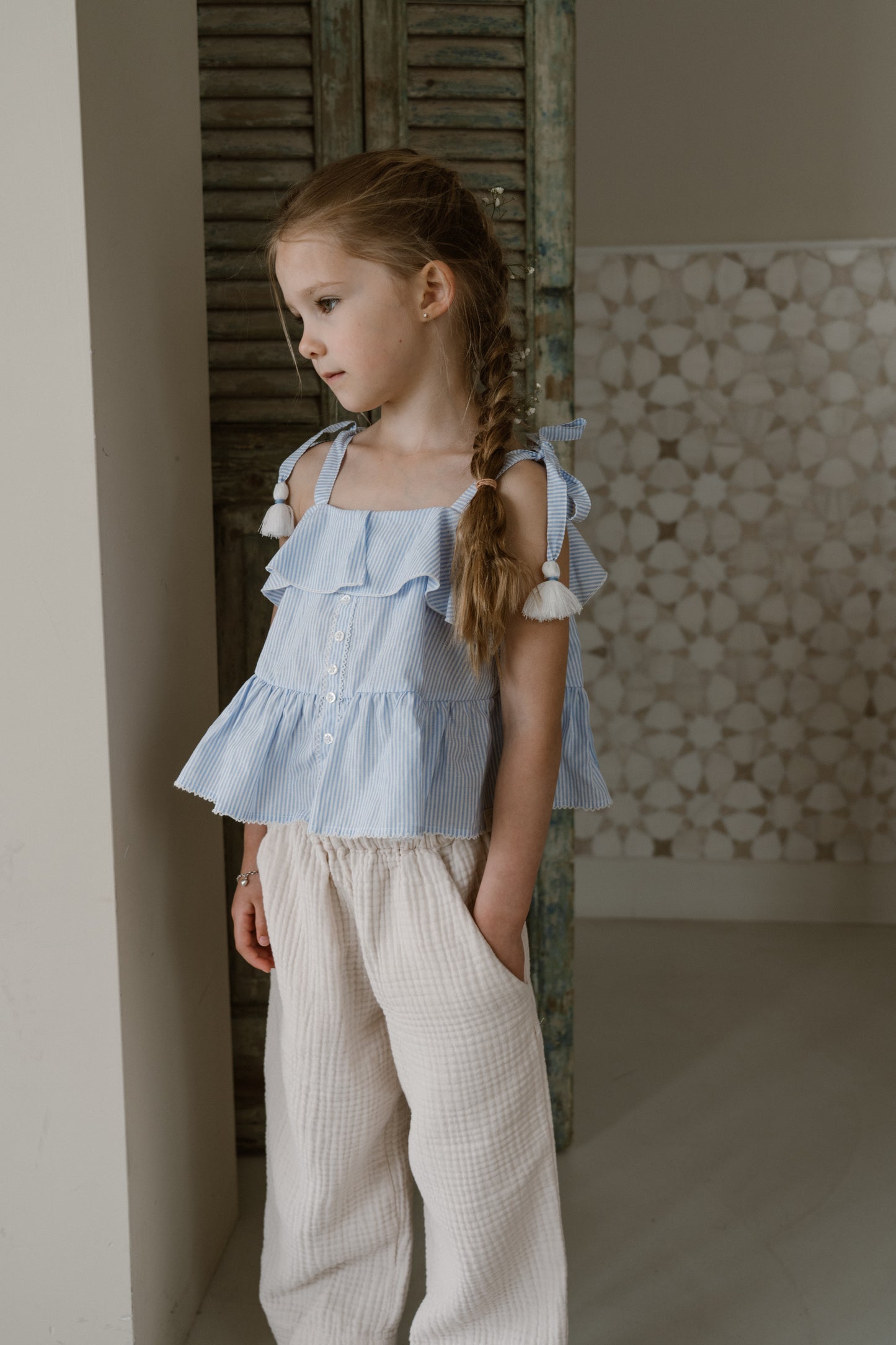 Navy Natural - Wide Leg Mousseline