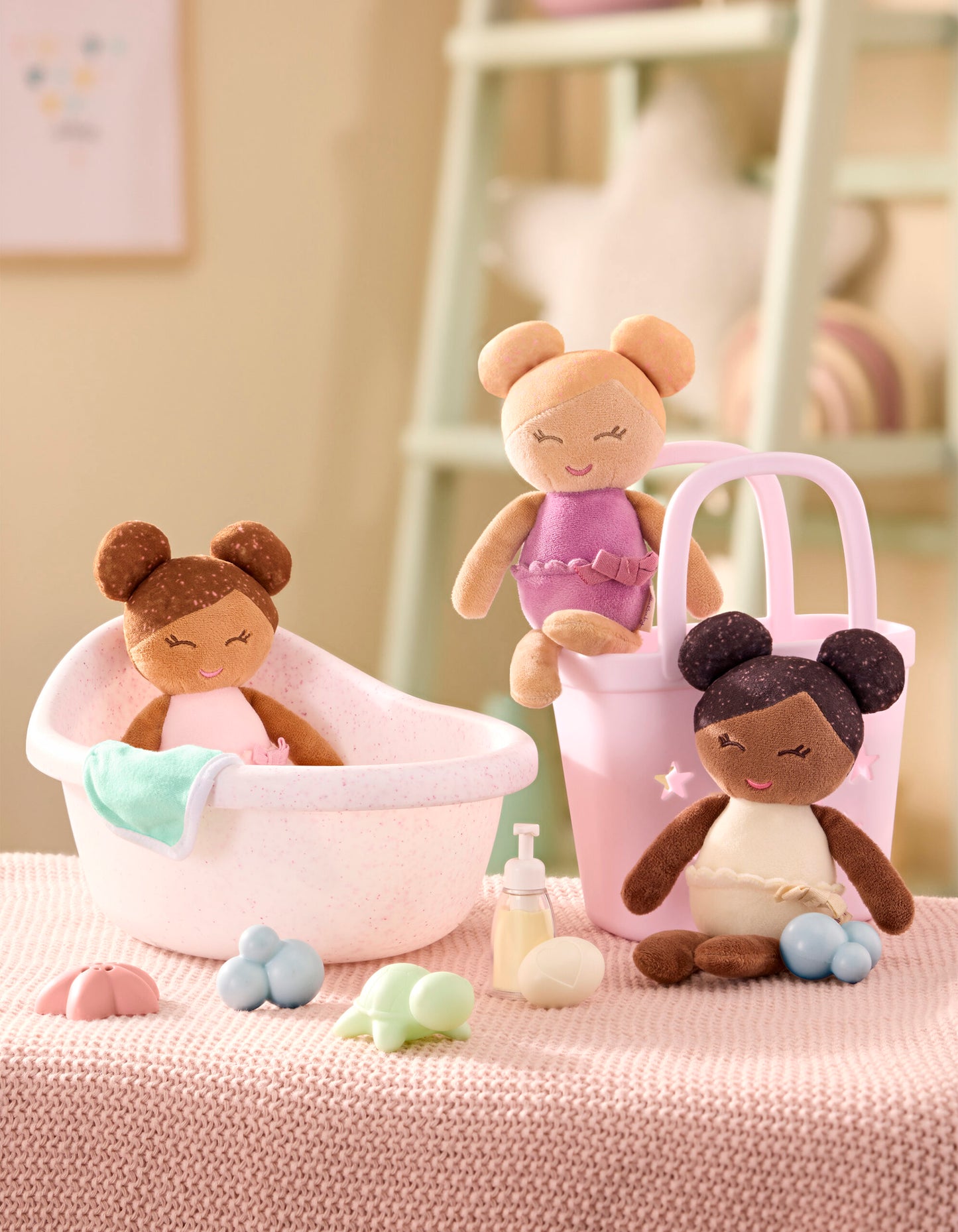 3 Baby Bath Dolls in a Basket Playset