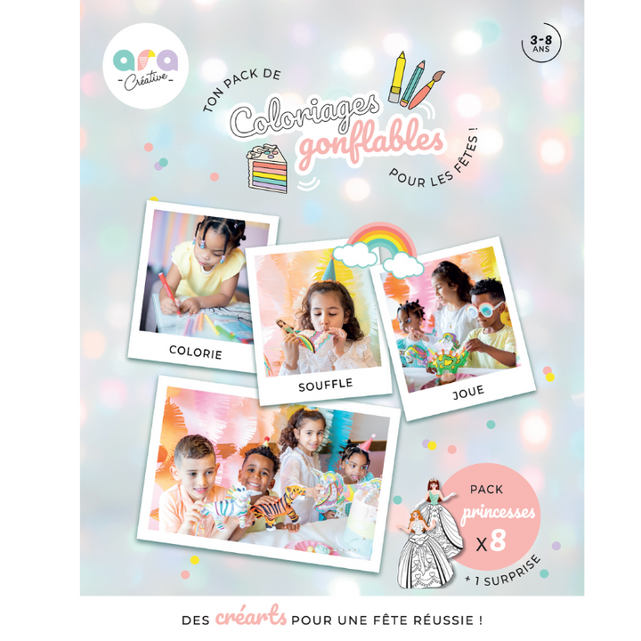 Opblaasbare kleurplaten prinsessen 8-pack
