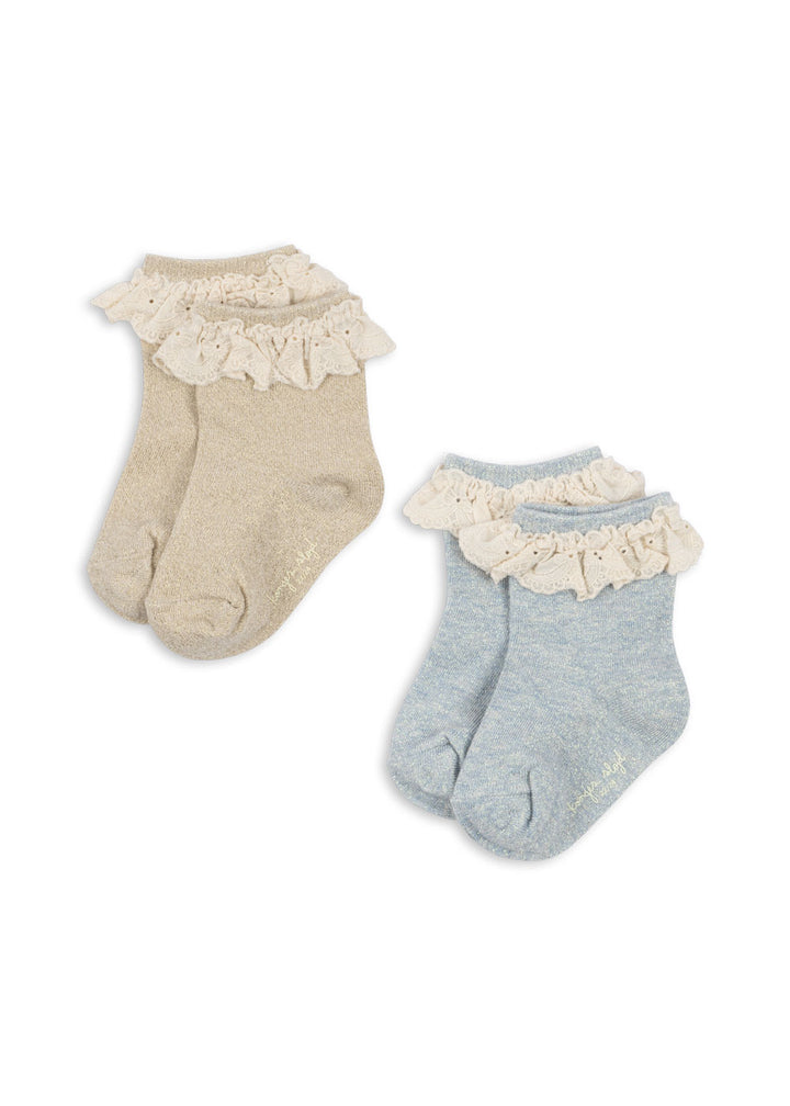 2 PACK GLITTER FRILL SOCKS
